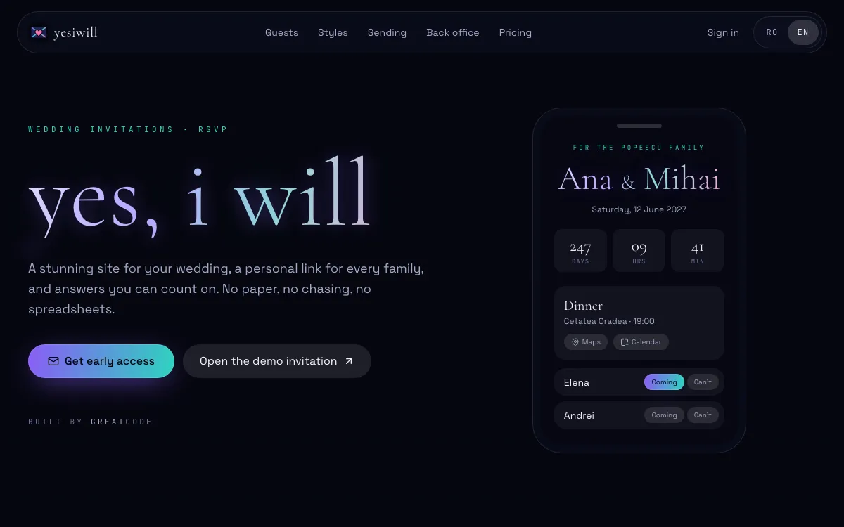 yesiwill.ro landing page screenshot